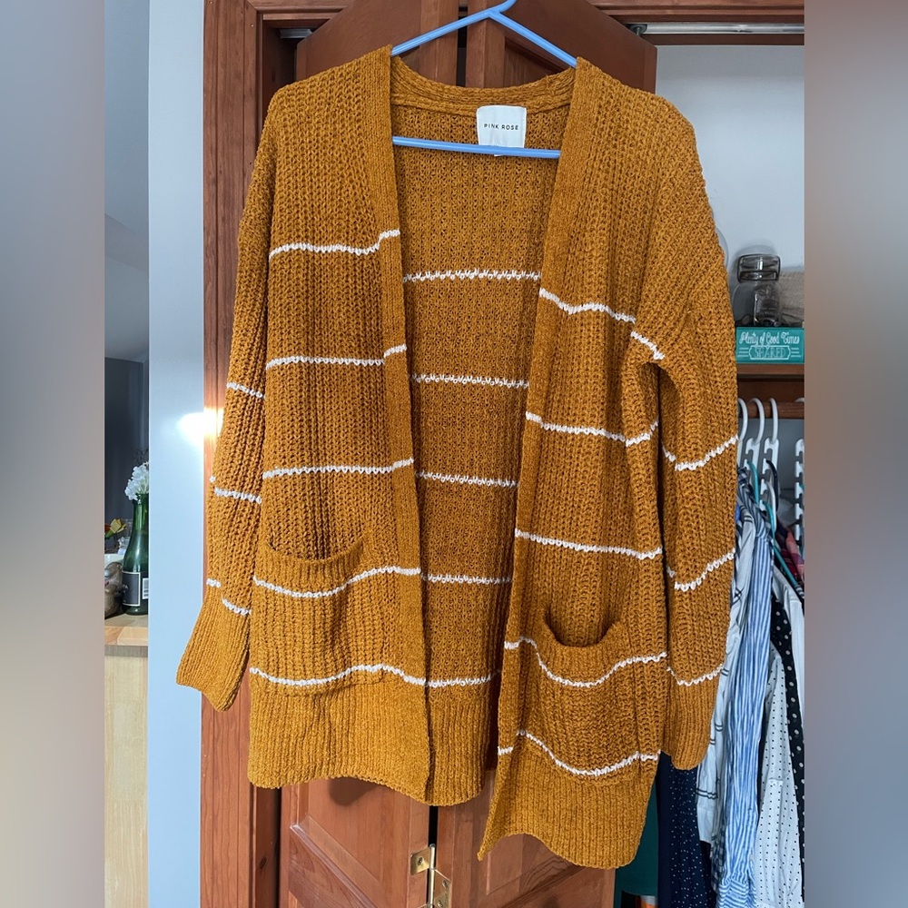 Gold and White Cardigan with Pockets